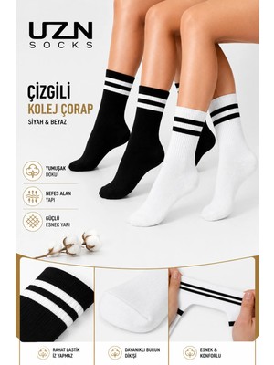 Uzn Socks 6 Çift Siyah Beyaz Kolej Çorap Pamuklu Spor Soket Çorap Unisex Günlük