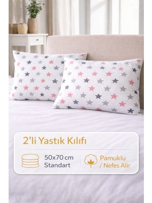 Modern  Desenli 2’li Yastık Kılıfı 50X70 cm Pamuklu Kapaklı