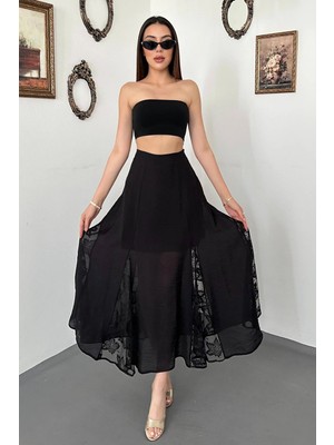 Moda Days Kadın Uzun Etek Dantel Detaylı Kloş