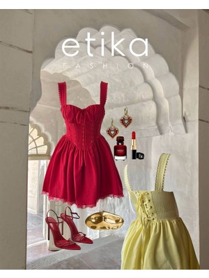 Moda Days Kadın Sari Mini Elbise Askılı Korsaj Detaylı Bağcıklı Dantel Uçlu