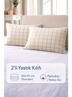 Modern  Desenli 2’li Yastık Kılıfı 50X70 cm Pamuklu Kapaklı