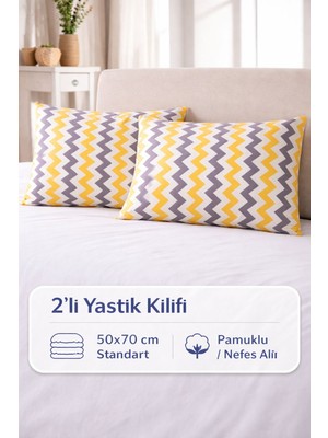 Modern  Desenli 2’li Yastık Kılıfı 50X70 cm Pamuklu Kapaklı