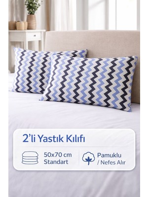 Modern  Desenli 2’li Yastık Kılıfı 50X70 cm Pamuklu Kapaklı