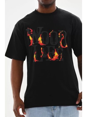 Modi Unisex Baskılı Oversize T-Shirt - Siyah