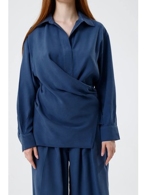 IVRESSE Drape Detaylı Geniş Paça Takım Indigo