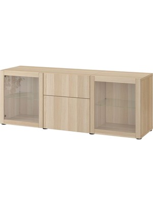 Hobiurun Dolap Kombinasyonu, Ağartılmış Meşe Görünümlü-Beyaz Meşe Görünümlü-Şeffaf Cam, 180X42X65 Cm, Lappvıken/sındvık, Çıt Çıt Raylı