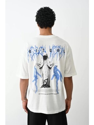 Modi Unisex Baskılı Oversize T-Shirt - Beyaz