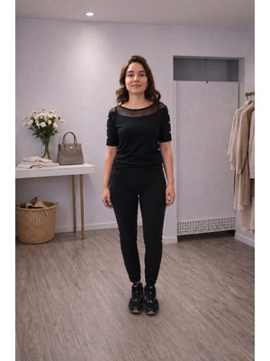 Mare Butik Şerit Detaylı Yüksek Beli Lastikli Siyah Pantolon 46