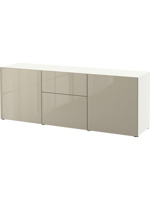 Hobiurun Dolap kombinasyonu, beyaz-parlak cila-bej, 180x42x65 cm, SELSVIKEN, çıt çıt raylı