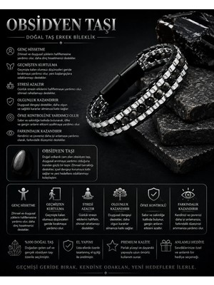 Yıldız Doğal Taş Sertifikalı Obsidyen Hematit Disk Model Doğal Taş Erkek Bileklik Kilitli Kapama