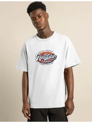 Modi Unisex Baskılı Oversize T-Shirt - Beyaz