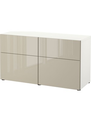 Hobiurun Dolap kombinasyonu, beyaz-parlak cila-bej, 120x42x65 cm, SELSVIKEN, fren raylı