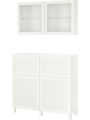 Hobiurun Dolap kombinasyonu, beyaz-şeffaf cam, 120x42x213 cm, HANVIKEN/SINDVIK, çıt çıt raylı