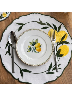 Linoriahome 2’li 40X40 cm Gardenya Kumaş Limon Desenli Amerikan Servis Seti – Yeşil Kenarlı