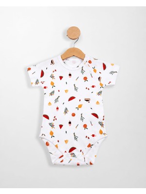 Kidyra %100 Pamuklu Karpuz Desenli Reglan Kol Çıtçıtlı Bebek Body