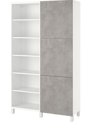 Hobiurun Kapaklı Kitaplık, Beyaz-Açık Gri Taş Görünümlü, 120X42X202 Cm, Kallvıken