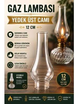 Plant-Home 12 cm Gaz Lambası Yedek Üst Camı – Dekoratif ve Nostaljik Gaz Lambaları ile Uyumlu Şeffaf Cam Fanus