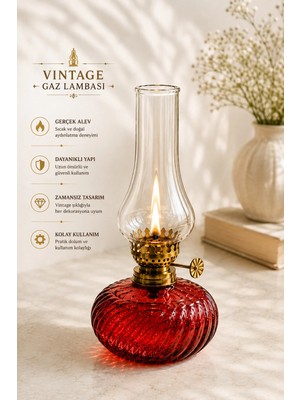 Plant-Home Vintage Gaz Lambası Kırmızı Dekoratif Yağ Lambası – Klasik Tasarım Şık Aydınlatma