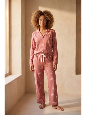 Katia & Bony Kadın Lovely Winter Çiçekli Gül Kurusu Pijama Takımı