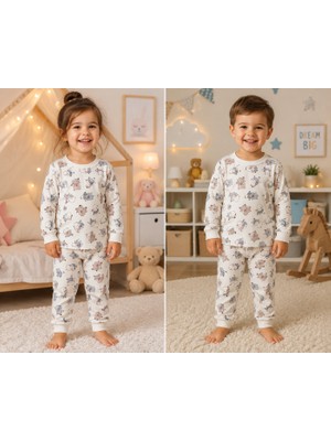Mivora Unisex Çocuk Pijama Takımı – Sevimli Hayvan Desenli, Uzun Kollu 2'li Pijama Seti