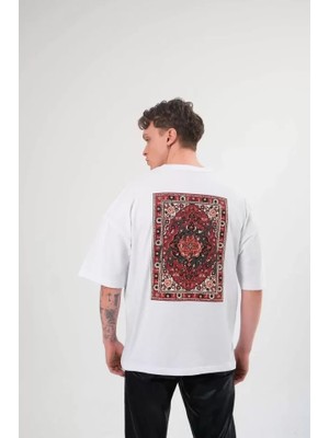 Modi Unisex Bisiklet Yaka Baskılı Oversize T-Shirt - Beyaz