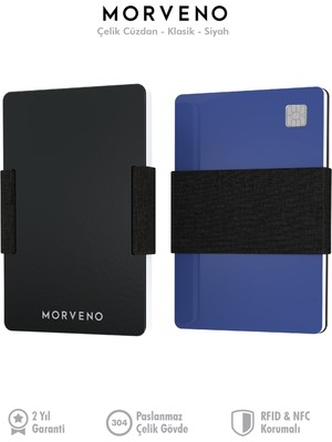 Morveno Metal Kartlık & Cüzdan - Klasik - Nfc & Rfıd Korumalı - Paslanmaz Çelik - Mat Siyah