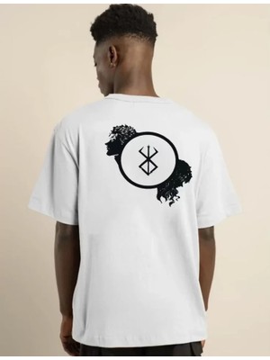 Modi Unisex Bisiklet Yaka Baskılı Oversize T-Shirt - Beyaz
