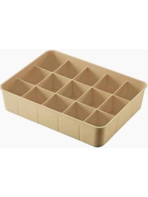 Happy Trend Kapaksız Dolap Içi 15 Bölmeli Çekmece Düzenleyici Plastik Hobi Kutusu Takı Makyaj Saklama Kabı Organizer (Açık Kahverengi, 1 Adet)