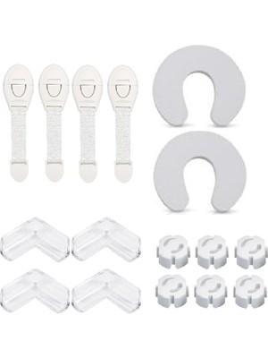 Happy Trend Çocuk Güvenlik Seti 16 Parça Çekmece Dolap Kilidi, Köşe Koruyucu,kapı Stoperi ve Priz Koruyucu Seti (Set1)