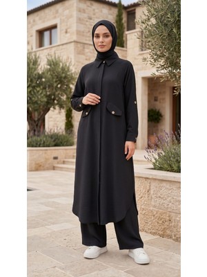 Kadın Aerobin Kumaş Apoletli Ikili Tunik Pantolon Takım