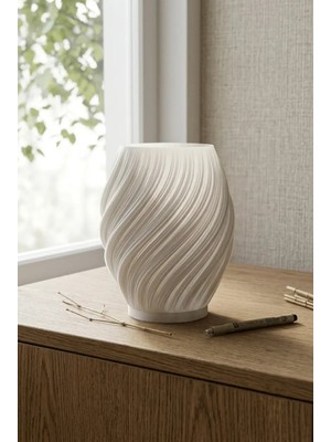 Aqua Estetik Dalga Formlu Modern Dekoratif Gece Lambası ve Abajur - Beyaz