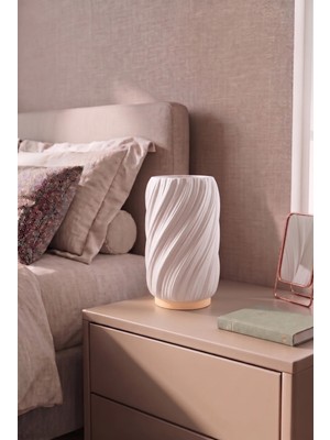 Lav Estetik Dalga Formlu Modern Dekoratif Gece Lambası ve Abajur - Peach / Beyaz