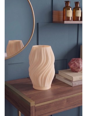 Hare Estetik Dalga Formlu Modern Dekoratif Gece Lambası ve Abajur - Peach