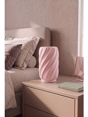 Lav Estetik Dalga Formlu Modern Dekoratif Gece Lambası ve Abajur - Pembe