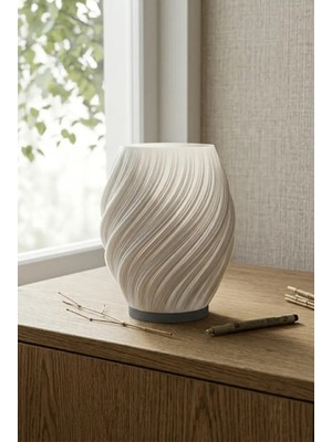 Aqua Estetik Dalga Formlu Modern Dekoratif Gece Lambası ve Abajur - Kil / Beyaz