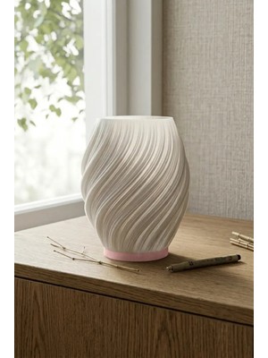 Aqua Estetik Dalga Formlu Modern Dekoratif Gece Lambası ve Abajur - Pembe / Beyaz
