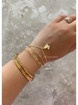 Aksesuaris Üçlü Kelebek Gold Bileklik Kombin