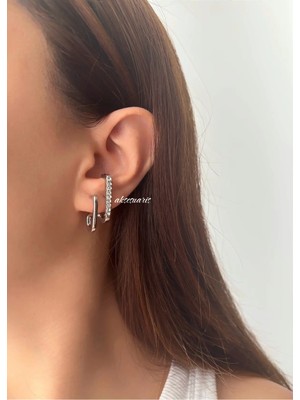 Aksesuaris Çelik Zirkon Taşlı 2'li Earcuff Görünümlü Küpe