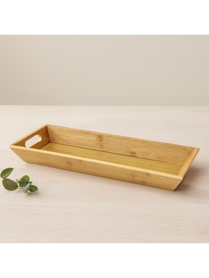 Bambu Ahşap Sunum Tepsisi 16X40X4 cm Çift Kulplu