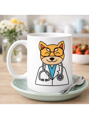 HemenGo BZS7896 Doktor Kedi Tasarımlı Porselen Kupa Model 174 – Sevimli Veteriner / Doktor Kedi Kahve Ku