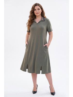 Wearon Kadın Polo Yaka Kısa Kol Likralı Elbise 7386 BGL-ST05664