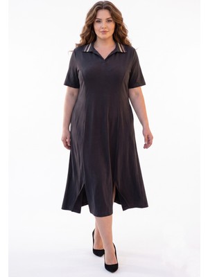 Wearon Kadın Polo Yaka Kısa Kol Likralı Elbise 7386 BGL-ST05664