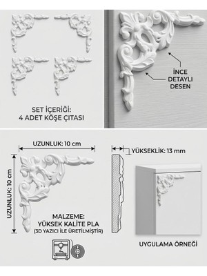 Bedoris 4'lü Paket Dekoratif Köşe Süsü Klasik Desenli Dolap Kapağı ve Çerçeve Çıtası 10X10 cm