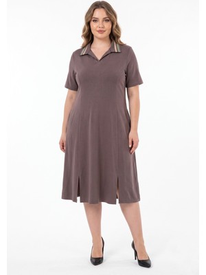 Wearon Kadın Polo Yaka Kısa Kol Likralı Elbise 7386 BGL-ST05664