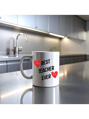 HemenGo BZS7896 Best Teacher Ever Baskılı Kupa Model 202 Seramik Kahve Kupası Öğretmen Hediyesi Özel T