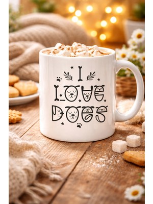 HemenGo BZS7896 I Love Dogs Tasarımlı Porselen Kupa Model 64 – Sevimli Köpek Figürlü, Kahve & Çay Ku