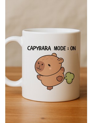 HemenGo BZS7896 Capybara Mode On Yazılı Komik Tasarım Kupa Model 238 Sevimli Baskılı Seramik Kahve Kupa