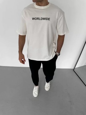 Modi Unisex Bisiklet Yaka Baskılı Oversize T-Shirt - Beyaz