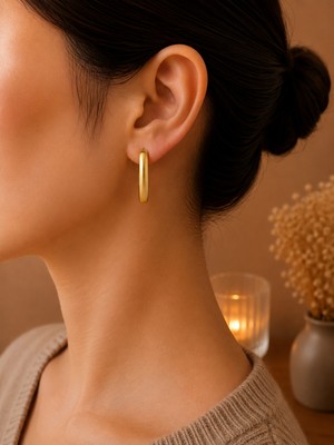 Semtim Kuyumculuk Minimal Uzun Dikdörtgen Form Gold Modern Kadın Küpe