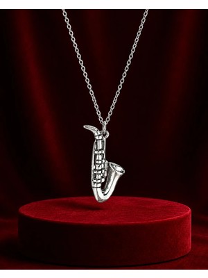 Alaja Silver Saksafon Müzik Aleti Parlak Unisex Tasarım 925 Ayar Gümüş Kolye